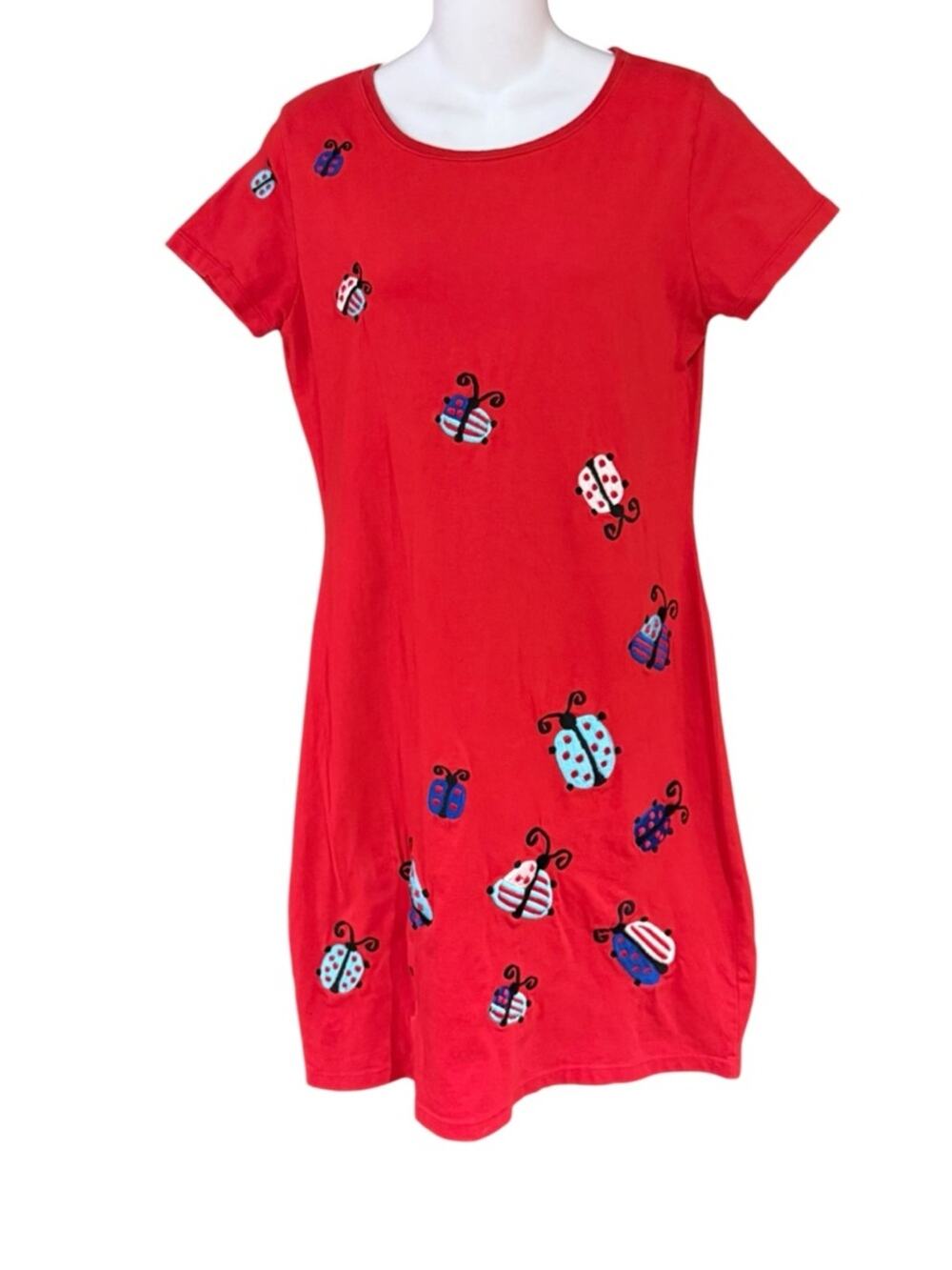 Michael Simon Women’s Small Ladybug Embroidered T-Shirt Dress